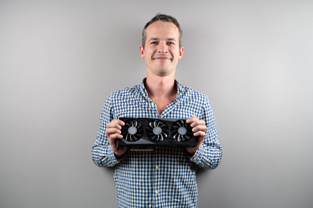 graphic card in hand. Place for inscription