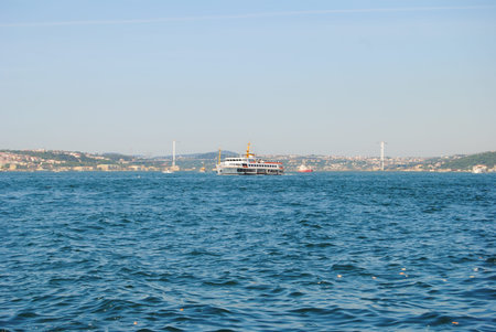 Istanbul bosphorus bridge, shipの写真素材