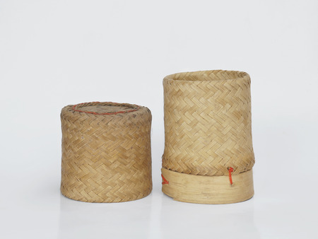 Bamboo wooden rice box in thailandの写真素材