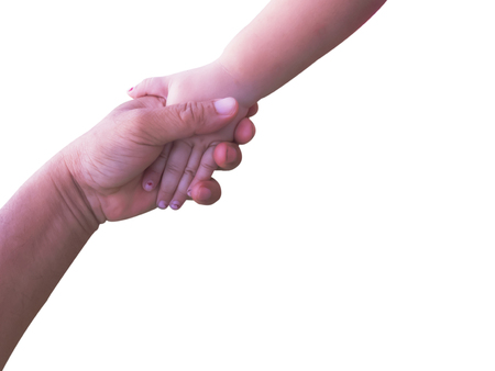 Hand in hand with love isolated on white backgroundの写真素材