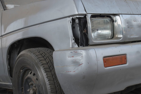 Car accident happens and dameged in front.の写真素材