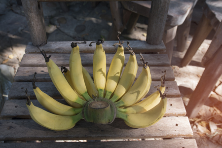 Fresh bananas on woodenの写真素材