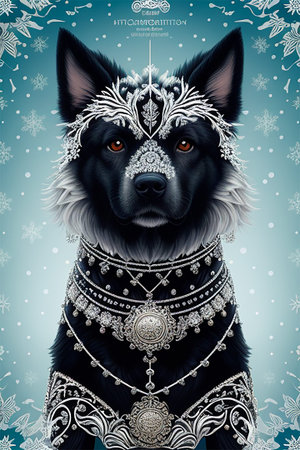 Illustration of a german shepherd dog wearing a jewelery.の素材