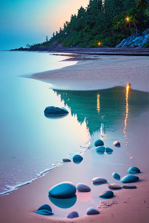 Beautiful seascape with pebble stones on the beachの素材