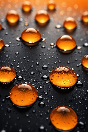 Water drops on a black background. Shallow depth of field.の素材