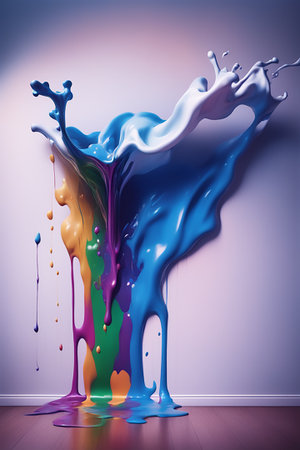 Colorful paint splashing on a wall. 3d rendering.の素材