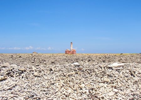 ancient light house of little curacao on a hill of coral の写真素材
