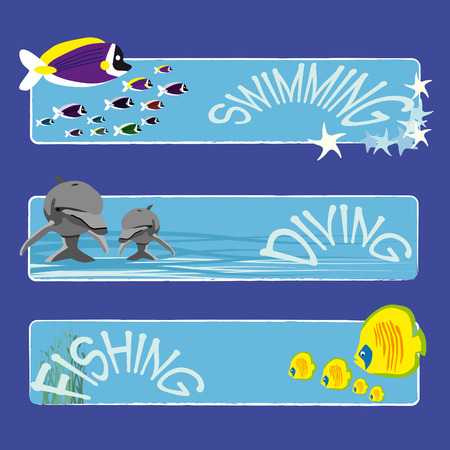 three tropical fish banners no text indicate sea world creaturesのイラスト素材