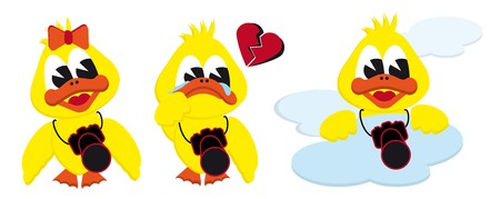 collection of cartoon girl broken heart and cloud ducks のイラスト素材