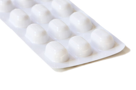 Closeup of painkillers in white blister packの写真素材
