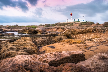 Lighthouse on the rocks in Mahdia, Tunisiaの写真素材