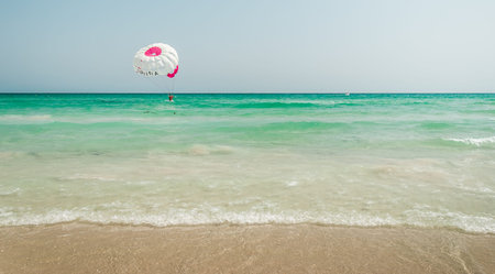 parasailing in summer in Tunisiaの写真素材