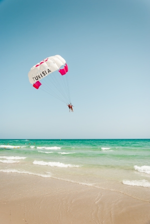 parasailing in summer in Tunisiaの写真素材