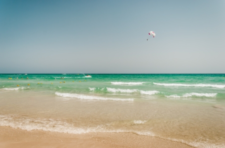 parasailing in summer in Tunisiaの写真素材