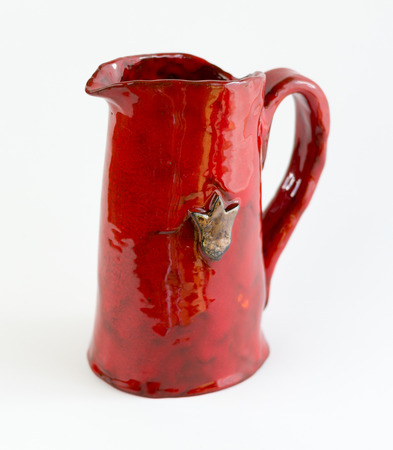 Handmade Clay Vessels on White Background, Red Jugの写真素材