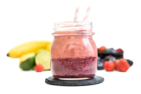 Smoothies with Fresh Fruit Isolated on White Backgroundの写真素材