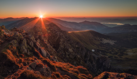 Mountain Landscape at Sunset. View from Mount Dumbier in Low Tatras, Slovakia.の写真素材