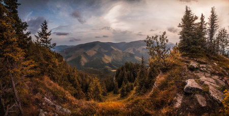 Low Tatras Mountains Panoramic Landscape as Seen from Rocky Ohniste Peak in Slovakiaの写真素材