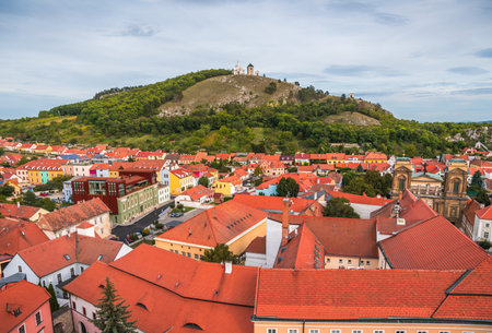 Town of Mikulov and Holly Hill as Seen from Clock Tower. South Moravia, Czech Republic.