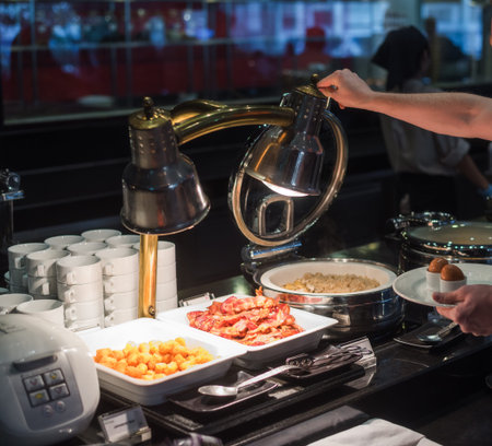 Breakfast Buffet Concept. Breakfast Time in Luxury Hotel. Food Buffet Catering Dining Eating Party...