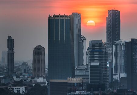 Cityscape of Bangkok, Thailand at Colorful Sunsetの写真素材