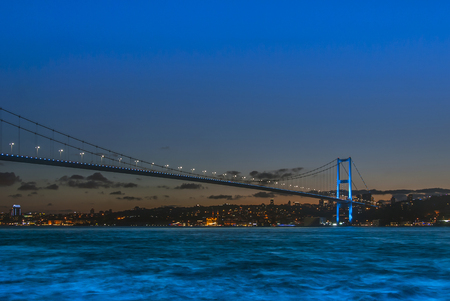 Istanbul, Turkey, 12 July 2016: Night views of the Bosphorus Bridgeのeditorial素材