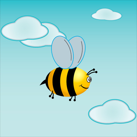 Little happy bee flies in the sky. Some clouds and bee.のイラスト素材
