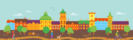 Vector panorama/ Old town view. Good for footer or headerのイラスト素材