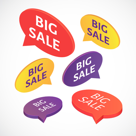 Vector isometric BIG SALE text bubble setのイラスト素材
