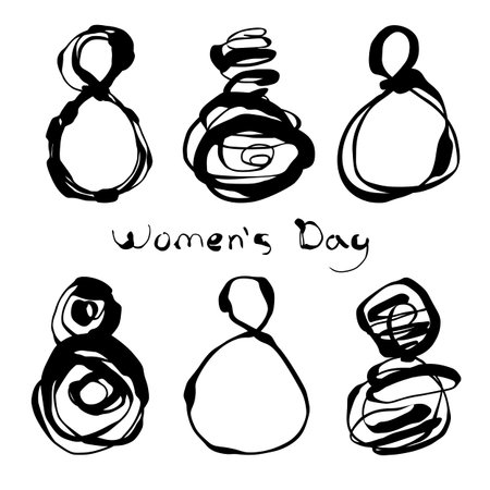 Set of six decoretive numbers 8 for women's day design and hand drawn inscription.  Usable for...