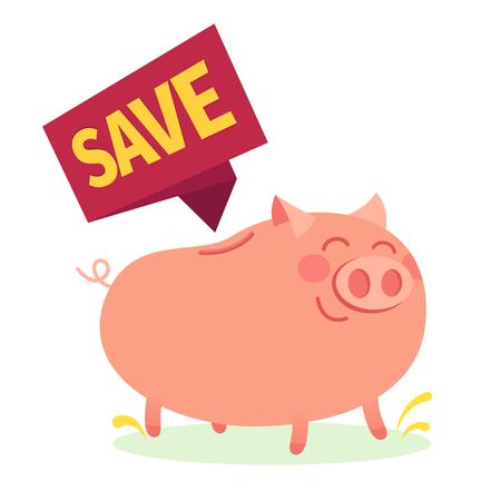 Business design. Very delight money pig over white background. Save tag. Vector illustration.のイラスト素材