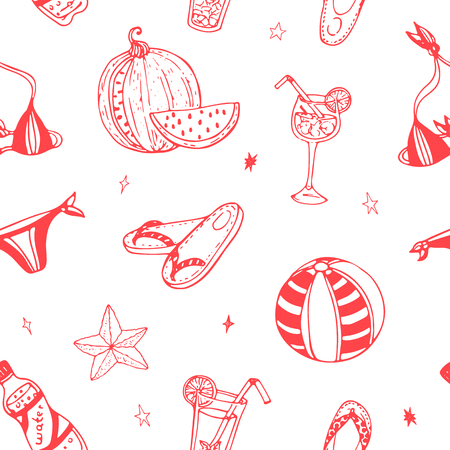 Vector seamless pattern. Summer hand drawn doodles Seasonal texture for scrapbooking, textile etc.のイラスト素材