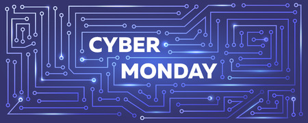 Vector Cyber monday banner with printed circuit board imitation.のイラスト素材