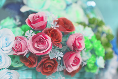 Bunch of rose flower, mainly focus on red rose.の写真素材
