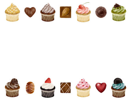 Colorful sweets frame watercolor style illustrationのイラスト素材