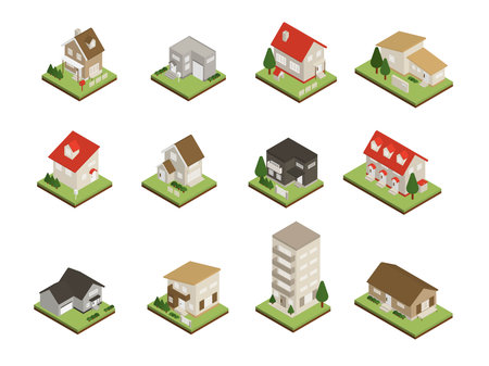 Various housing sets isometric illustrationsのイラスト素材