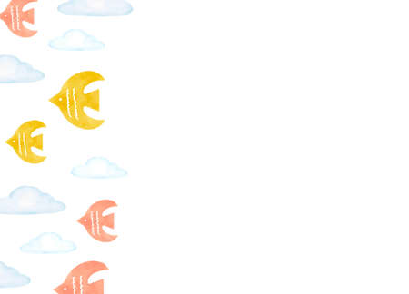 Bird and cloud background material copy space watercolor vector illustrationのイラスト素材