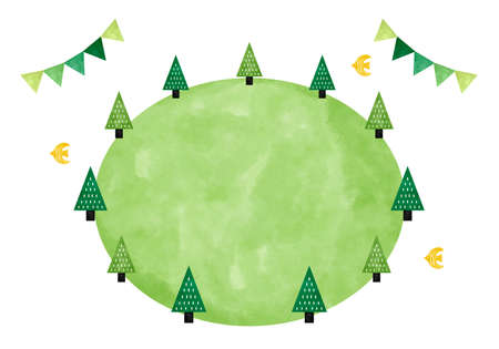 Tree and Garland Square Watercolor Vector Illustrationのイラスト素材