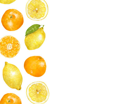 Orange and lemon frame, handwritten watercolor illustration