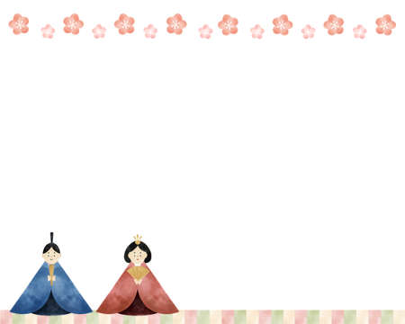 Hinamatsuri frame, lettering, watercolor style illustrationのイラスト素材