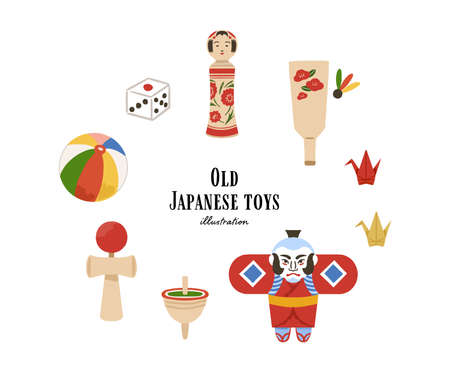 Old Japanese toy frame hand-drawn illustrationのイラスト素材