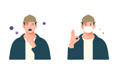 Illustration of a man wearing a mask to prevent infection