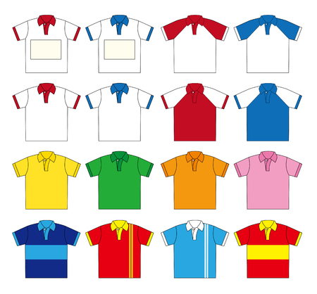 Polo shirt vector set (Sixteen type color) and Two types of the upper left you can free design in the Name Plate space.のイラスト素材
