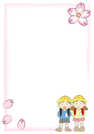 Japanese style frame with Cherry Blossoms - A pair of good friendsのイラスト素材