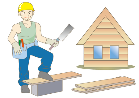 carpenter build a houseのイラスト素材
