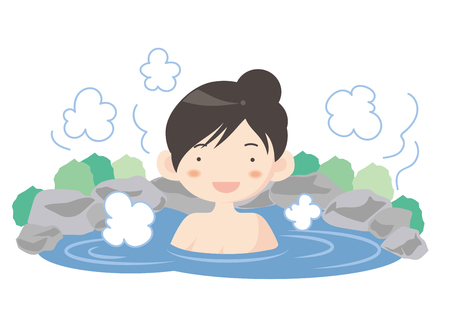 Woman in hot spring, Vector illustration.のイラスト素材
