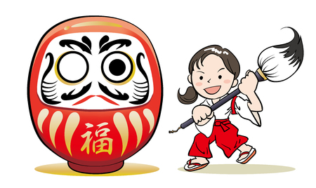Shrine maiden  and Dharma dollのイラスト素材