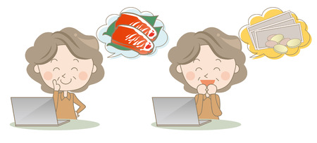 Shopping and side business on the Internet - Middle-aged womenのイラスト素材