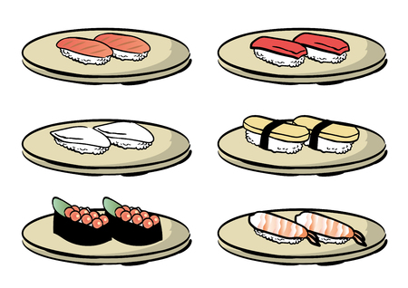 Sushi dish various setsのイラスト素材