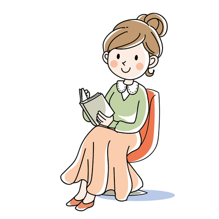 Woman sitting and reading a bookのイラスト素材